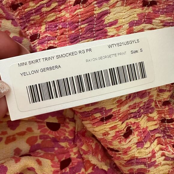 POUPETTE ST BARTH Womens Skirt Small Triny Yellow Gerbera Ditzy Floral Smocked - Picture 5 of 12